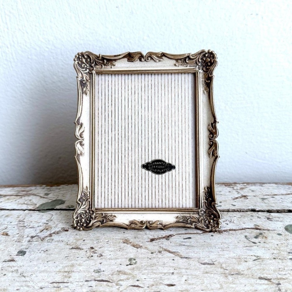 Vintage 24K Gold Plated Filigree Photo Frame Elegant Small Home Decor Victorian